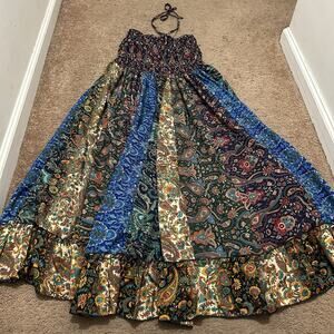 Earthbound Trading Co Boho Maxi Dress Halter Paisley Patchwork Size Large